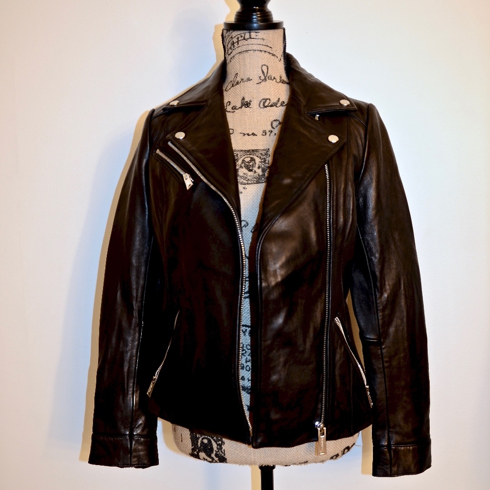Stylish Black Leather Moto Biker Jacket